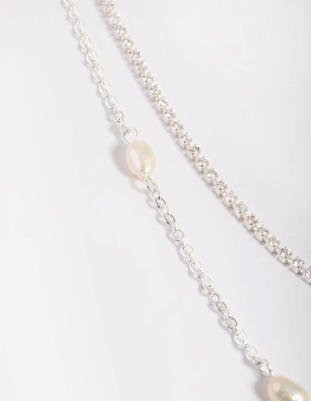 Silver Plated Pearl Layered Necklace