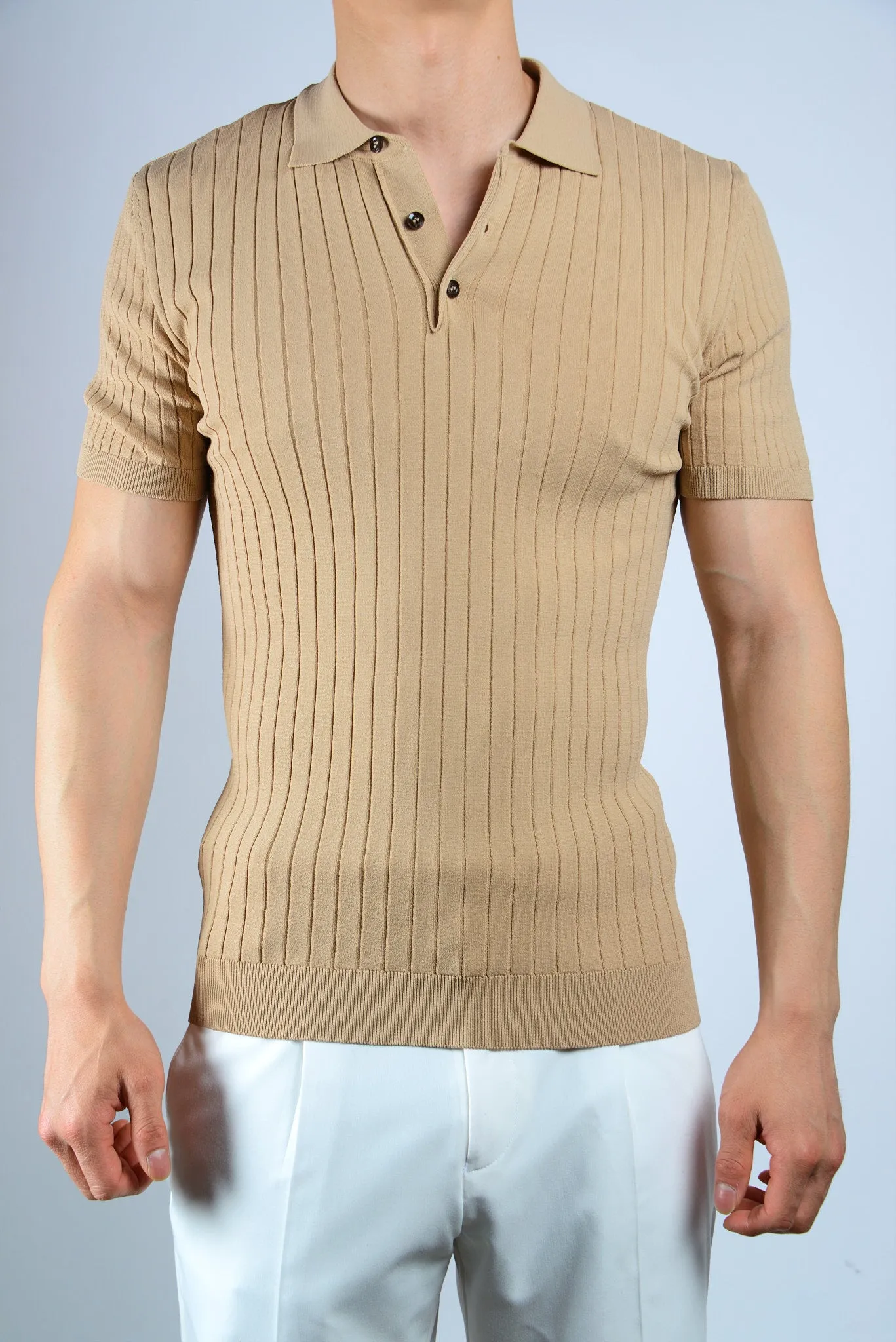 S/S Textured Ribbed Modern Polo