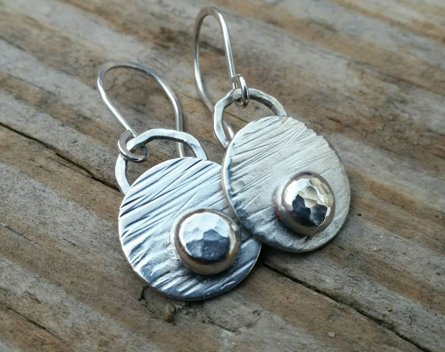 Sterling Silver Earrings - Rustic Hammered Artisan Dangles