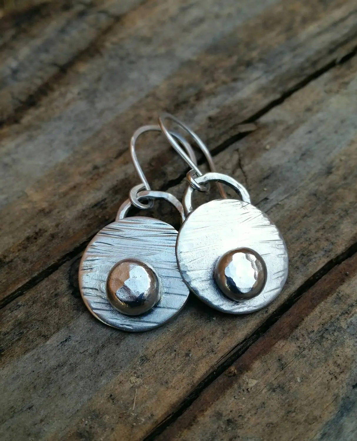 Sterling Silver Earrings - Rustic Hammered Artisan Dangles