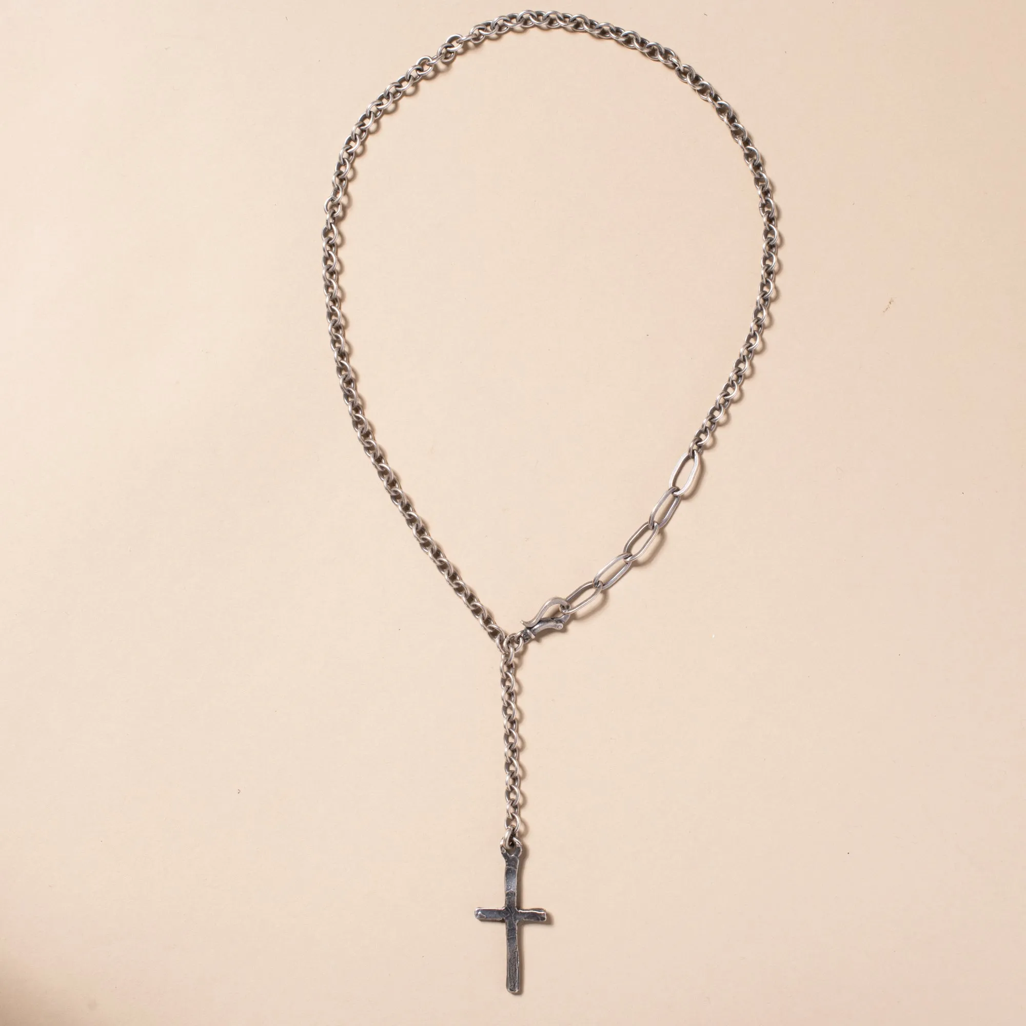 Sterling Silver Rustic Modernist Rosary Necklace