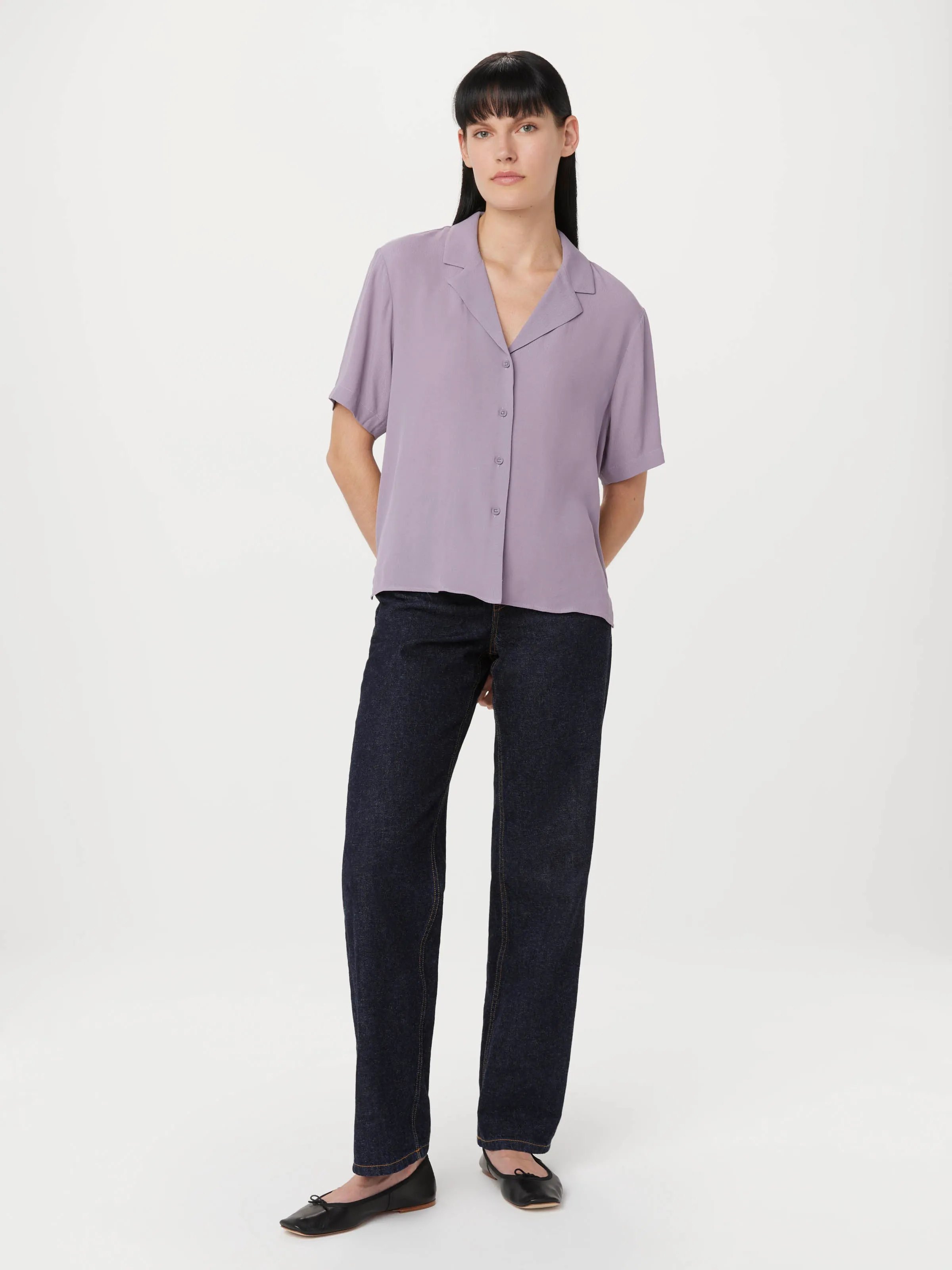 The Fluid Camp Collar Blouse in Slate Violet