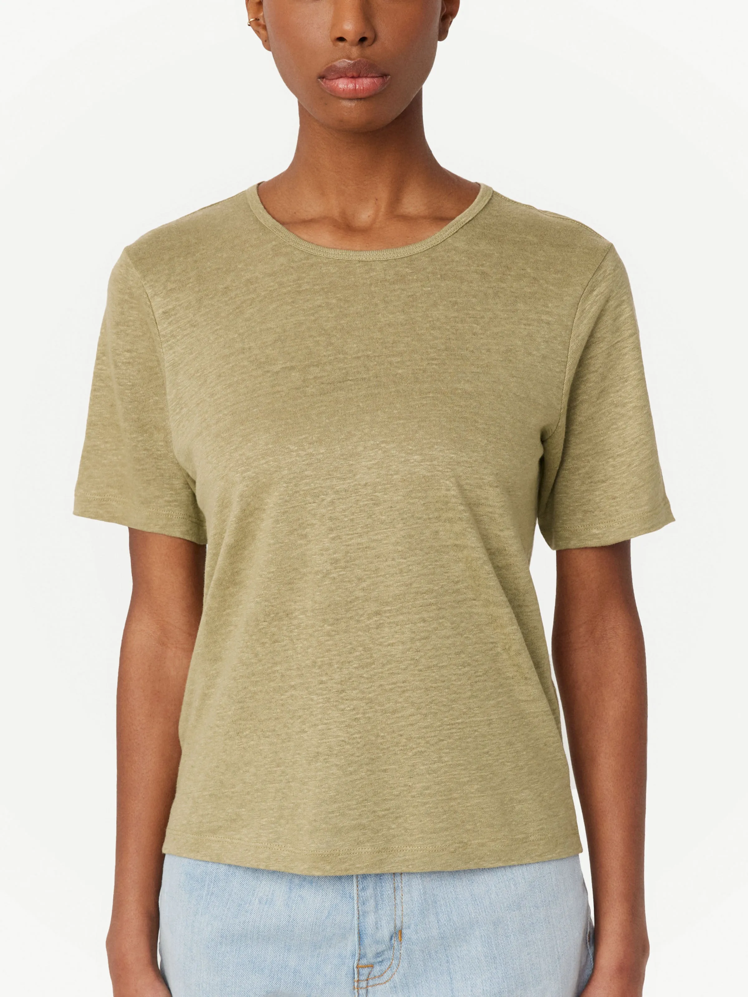 The Fluid Linen T-Shirt in Green Beige