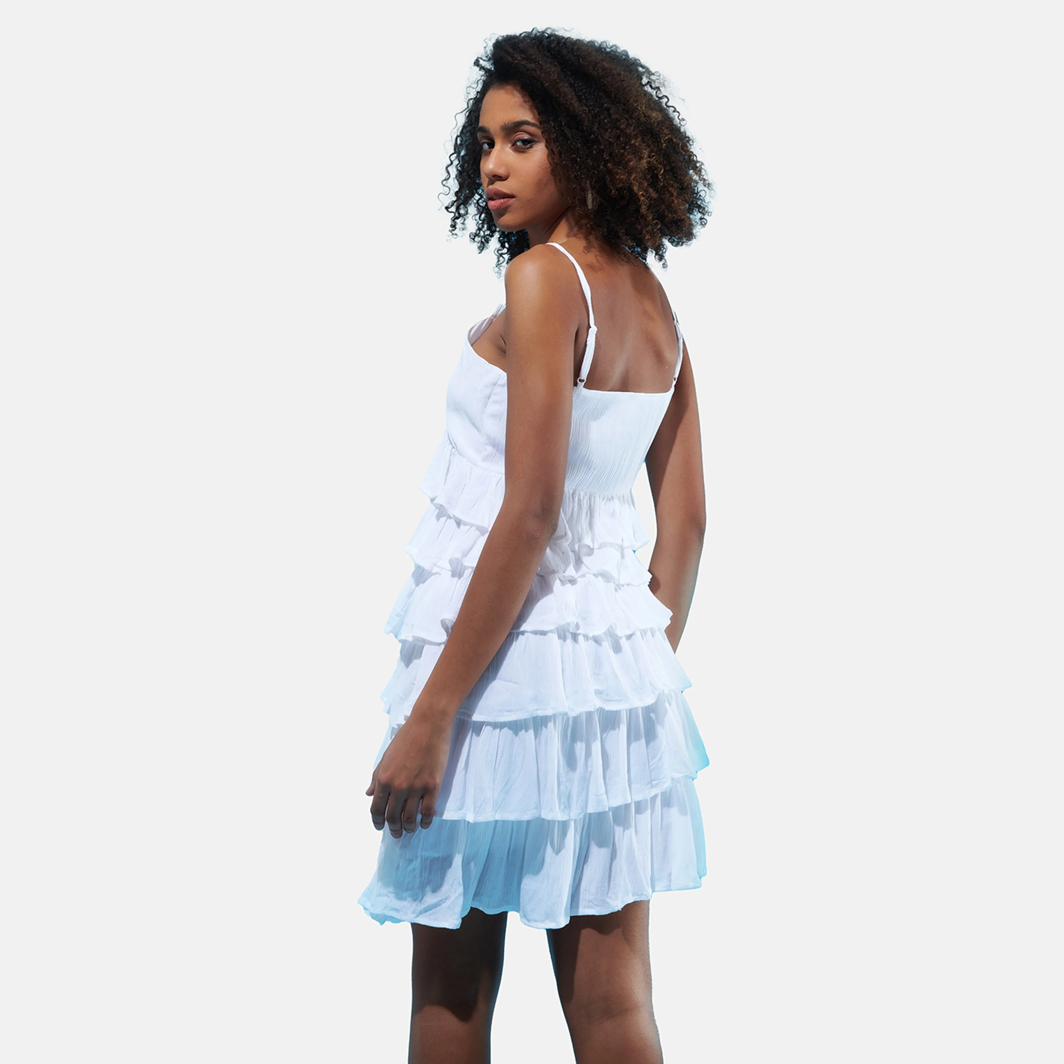 Layered White Ruffle Summer Dress