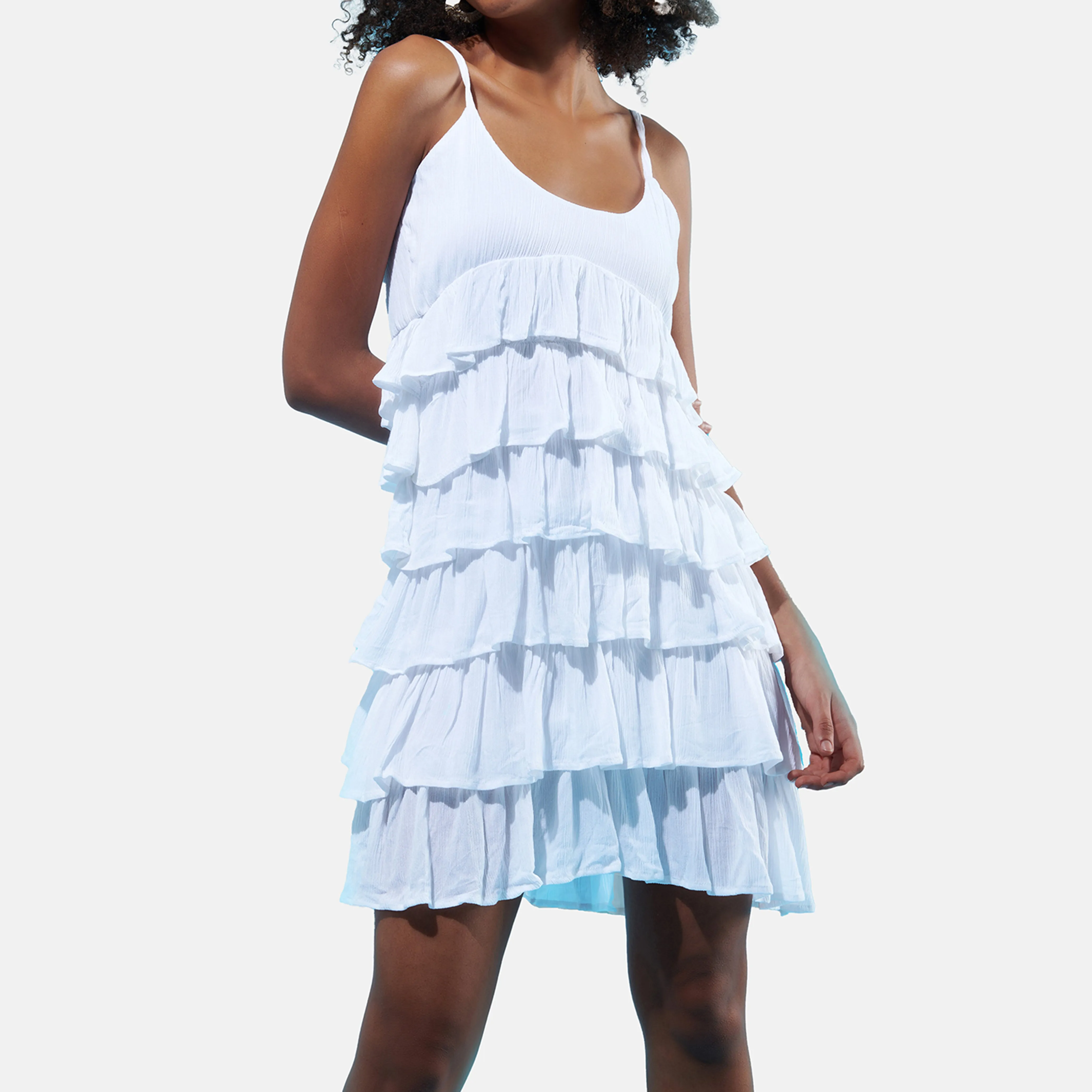 Layered White Ruffle Summer Dress